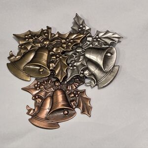 K&T Vintage Tricolor Metal Christmas Bells Brooch